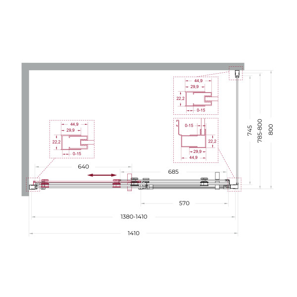 Душевой уголок BelBagno Marino 140x80x195 стекло прозрачное, профиль оружейная сталь матовая (MARINO-2-AH-1-140/80-C-GM)