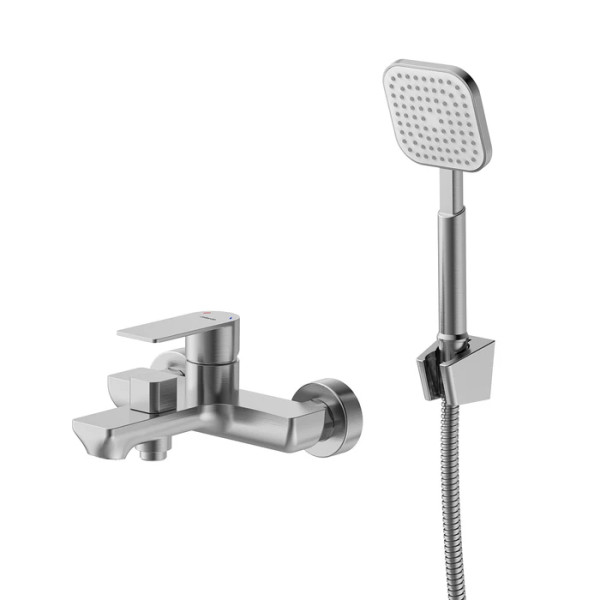Смеситель для ванны и душа Milardo Maze с душевым гарнитуром сатин (MAZBN00M02) Смеситель для ванны и душа Milardo Maze с душевым гарнитуром сатин (MAZBN00M02)