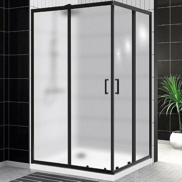 Душевой уголок BelBagno Uno-195 120x90x195 стекло рифленое, профиль черный (UNO-195-AH-2-120/90-P-NERO)
