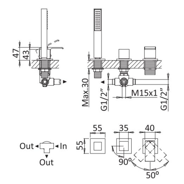 Смеситель на борт ванны Cezares Porta с выдвижным душем и переключателем, sunrise (PORTA-BVDM3-SR) Смеситель на борт ванны Cezares Porta с выдвижным душем и переключателем, sunrise (PORTA-BVDM3-SR)
