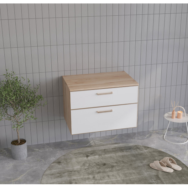 Тумба подвесная Orka Salerno 760x500x520 белый матовый, светлое дерево (3008780)