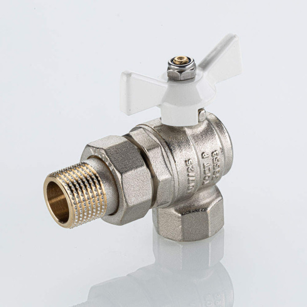 Кран угловой 3/4" шаровый со сгоном Valtec Base-ГОСТ (белая бабочка) VT.228S.NW.05