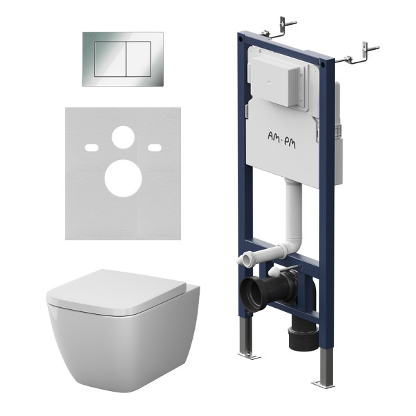 Комплект инсталляция с унитазом AM.PM PrimeFit с клав S хром глянц с подвесным унитазом Gem Aquaspin (IS90251.901901)