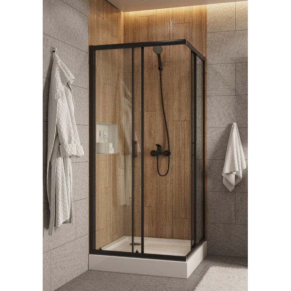 Душевой уголок Santek Вэлия 90x90x195 стекло (прозрачное, профиль черный (1WH501789)