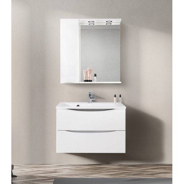 Зеркало с подсветкой BelBagno Marino L 80x750 с полкой, c ящиком (MARINO-SPC-800/750-1A-BL-P-L)
