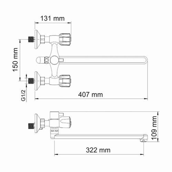 Смеситель для ванны и душа WasserKRAFT Amper с длинным изливом (2902L)