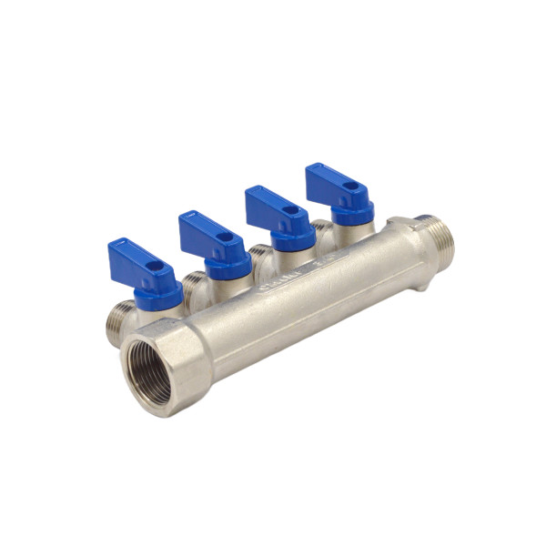 Коллектор 4 отвода с шар. клапанами 3/4х1/2"(16) Okseler (никель) (oks00403)