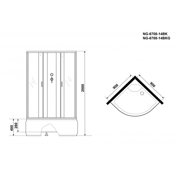 Душевая кабина Classic 90x90 стекло прозрачное, профиль черный (NG-6708-14BK)