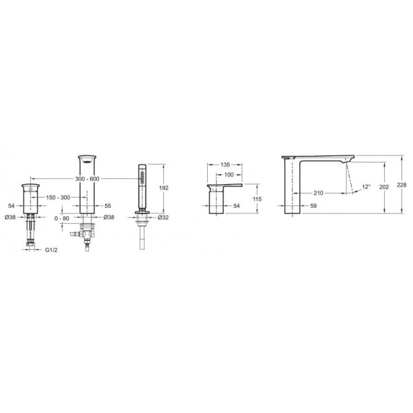 Смеситель для ванны и душа Jacob Delafon Stance с душевым комплектом хром (E14774-CP)