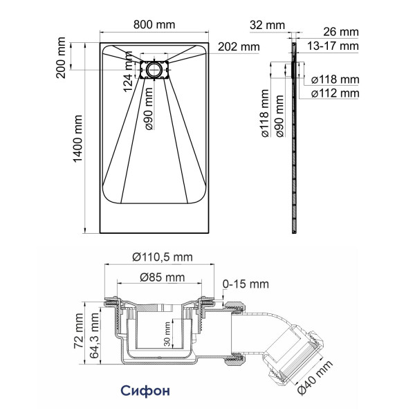 Душевой поддон WasserKRAFT Elbe 140х2,6х80 черный (74T35) Душевой поддон WasserKRAFT Elbe 140х2,6х80 черный (74T35)