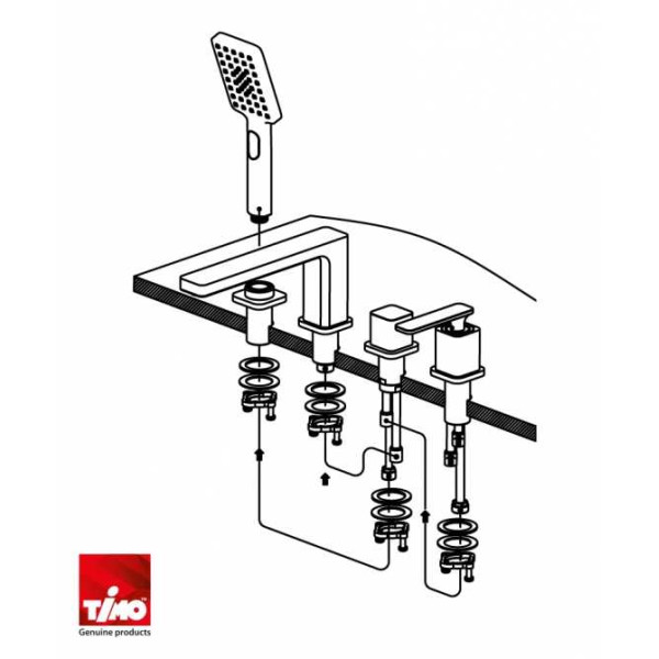 Смеситель на борт ванны Timo Torne хром, лейка душевая 3 режима, шланг для душа, держатель (4330/00Y)