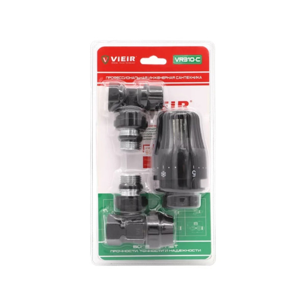 Комплект термостатический угловой 1/2" Vieir (черный, 3 в 1 ) (VR310-C)