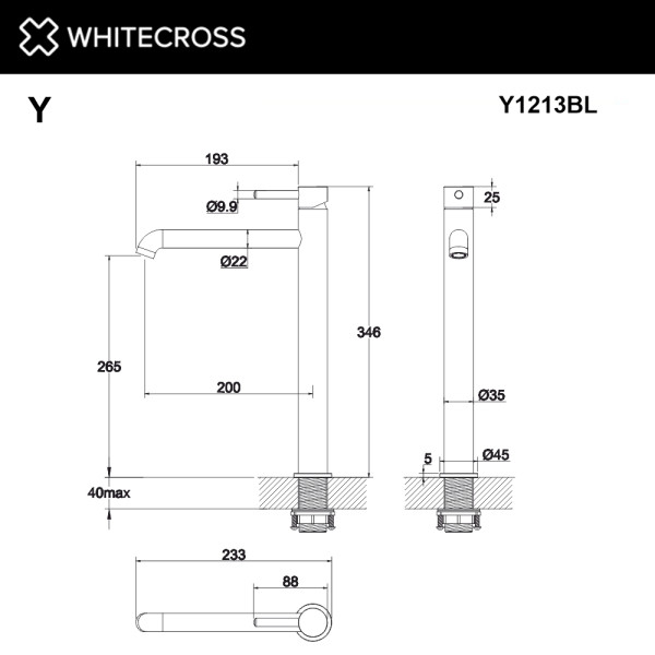 Смеситель для раковины Whitecross Y черный мат (Y1213BL)