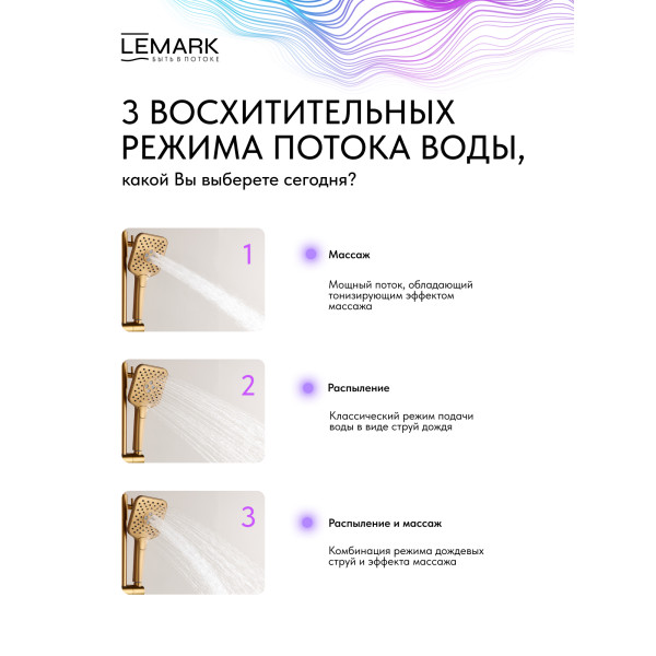Смеситель для ванны и душа Lemark Valday с душевым комплектом золотой (LMF-8142B-BRG)