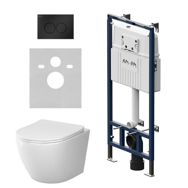 Комплект инсталляция с унитазом AM.PM MasterFit Like Aquaspin с клавишей смыва L черная матовая с сиденьем микролифт (IS100138.801900)