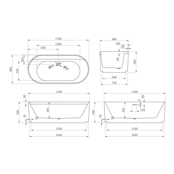 Ванна акриловая Abber 170x80 белая матовая (AB9444MW)