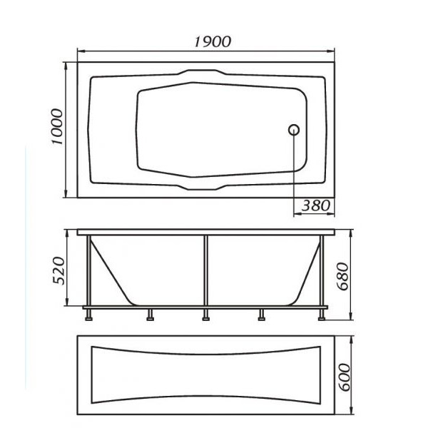 Ванна акриловая 1Marka Korsika 190x100 белая (01кр1910)