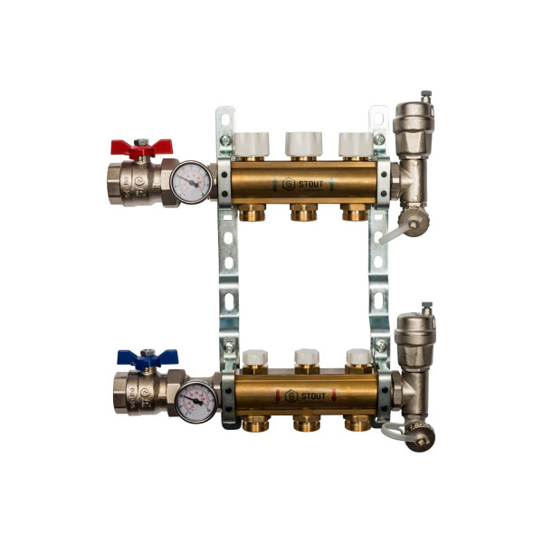 Коллекторная группа 3 отвода 1"x3/4"(18)EK в сборе без расходомеров Stout (латунь) (SMB-0468-000003) Коллекторная группа 3 отвода 1"x3/4"(18)EK в сборе без расходомеров Stout (латунь) (SMB-0468-000003)