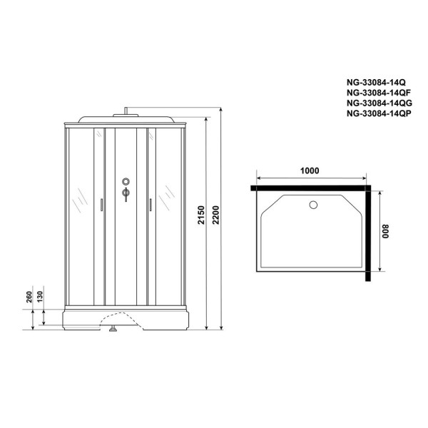 Душевая кабина с гидромассажем Classic 80x100 стекло матовое, профиль хром матовый (NG-33084-14QF)