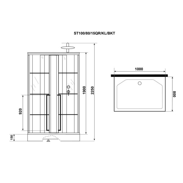 Душевая кабина Standart 80x100 стекло прозрачное, профиль черный (ST100/80/15QR/KL/BKT)