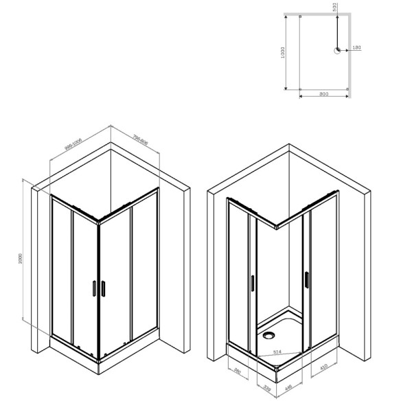 Душевой уголок AM.PM Gem S 80x100x200 стекло прозрачное, профиль черный матовый (W93G-404-100280-BT)