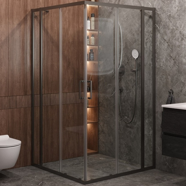 Душевой уголок Cezares Molveno 130x130x195 стекло прозрачное, профиль оружейная сталь (MOLVENO-A-22-100+30-C-GM-IV)