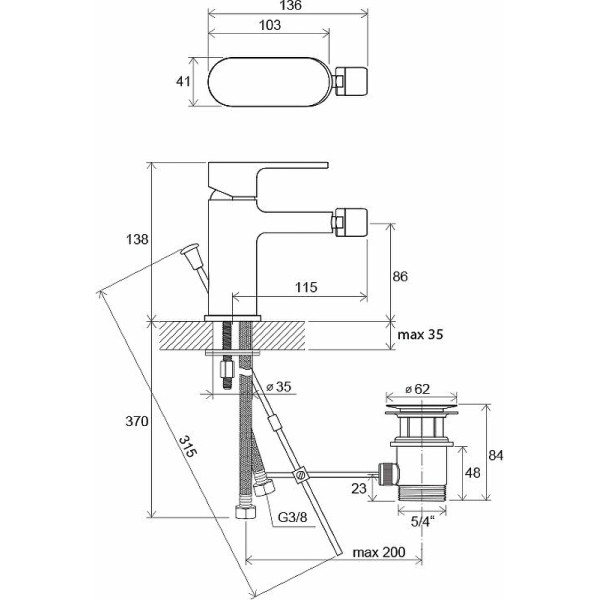 Смеситель для биде Ravak Chrome CR 055.00 с донным клапаном хром (X070055)