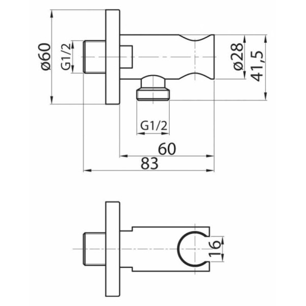 Штуцер Ceazares с держателем ручного душа, хром (CZR-AI13-01)