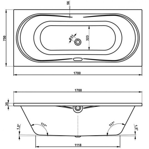 Ванна акриловая VagnerPlast Briana 170 170х75х43 (VPBA170BRI2X-04)