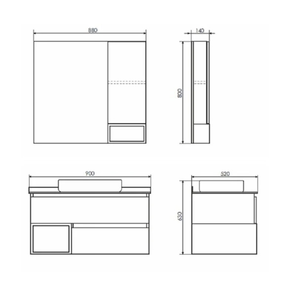 Тумба подвесная с раковиной Comforty Прага 900x520x630 дуб белый/графит (00-00014425)