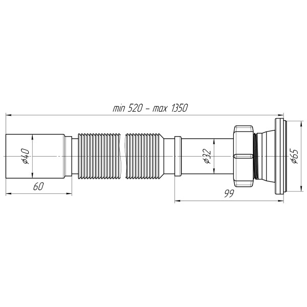 Сифон 32 мм. гофрированный с выпуском 1 1/4"(65 мм.)*40 АНИ удлиненный (520-1350 мм.) АНИ пласт (G214)