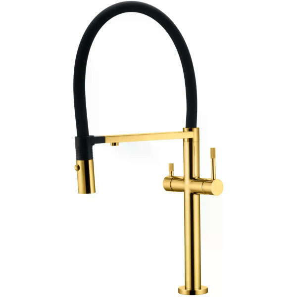 Смеситель для кухни Boheme Kitchen Золотой с краном для питьевой воды с гибким изливом (115-G)
