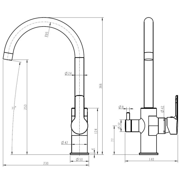 Смеситель для кухни Esko с подключением к фильтру хром (K27)