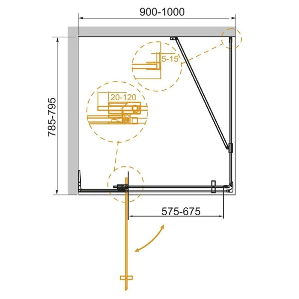 Душевой уголок Cezares Slider 90x80x195 стекло бронза, профиль хром (SLIDER-AH-1-80-90/100-BR-Cr)