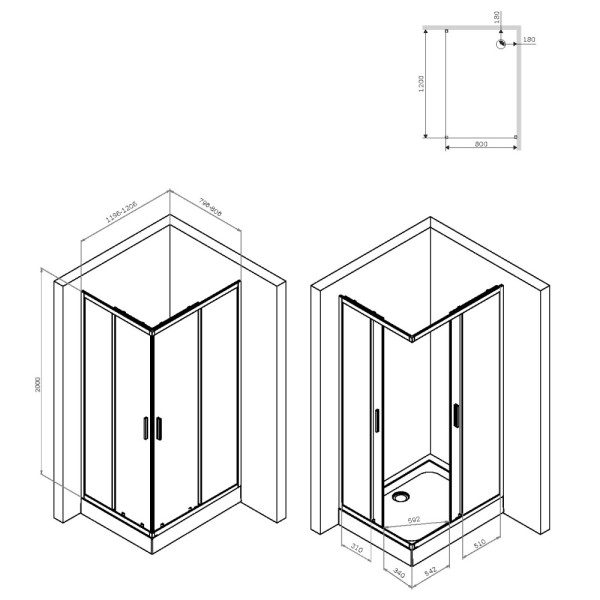 Душевое ограждение AM.PM Gem S 80x120x200 стекло прозрачное, профиль черный матовый (W93G-404-120280-BT)