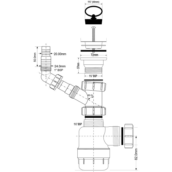 Сифон 40 мм. с отводом McAlpine (MRSK3)