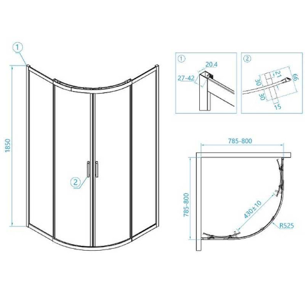 Душевой уголок RGW CL-53-B 80*80 стекло прозрачное, профиль черный 06095388-14 Душевой уголок RGW CL-53-B 80*80 стекло прозрачное, профиль черный 06095388-14