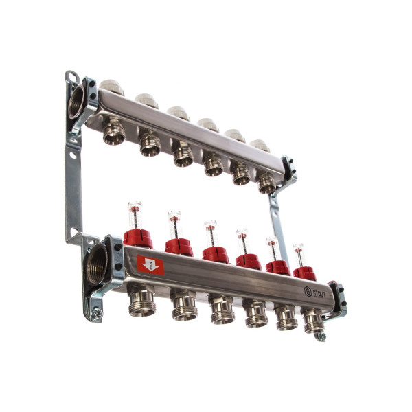 Коллекторная группа 6 отводов 1"x3/4"(18)EK с расходомерами Stout (нерж.сталь) (SMS-0917-000006)