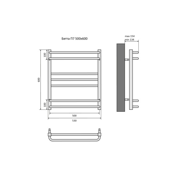 Полотенцесушитель водяной Aquatek Бетта 50х60 П7 черный муар (AQ KRC0760BL)