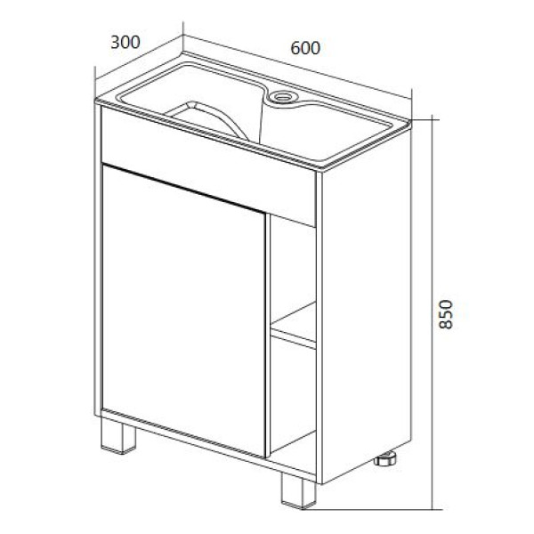 Тумба напольная 1Marka Lido 600*300*850 с раковиной, белая (У83298)