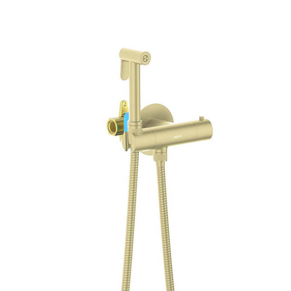 Смеситель с гигиеническим душем Aquatek Оберон термост встроенный (гигиеническая лейка, шланг) шлифованное золото (AQ1027BG)