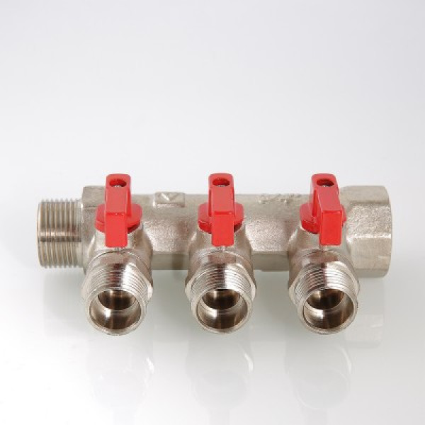 Коллектор 3 отв. с шар. клапанами 3/4*1/2" Valtec (никель) красные ручки (VTc.580.N.0503) Коллектор 3 отв. с шар. клапанами 3/4*1/2" Valtec (никель) красные ручки (VTc.580.N.0503)