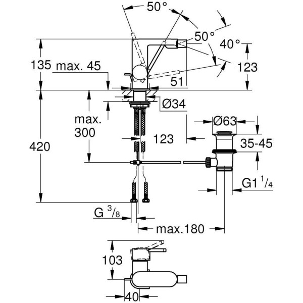 Смеситель для биде Grohe Plus с донным клапаном (33241DC3)