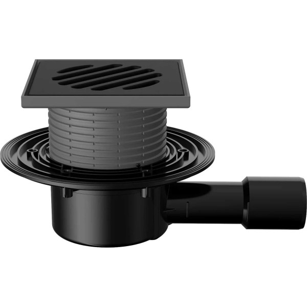 Трап регулируемый Fachmann T 510.0 PHsB 145x145 горизонтальный выпуск DN40/50 с "мокрым" гидрозатвором, решетка чугунная, пластиковый подрамник (04.06