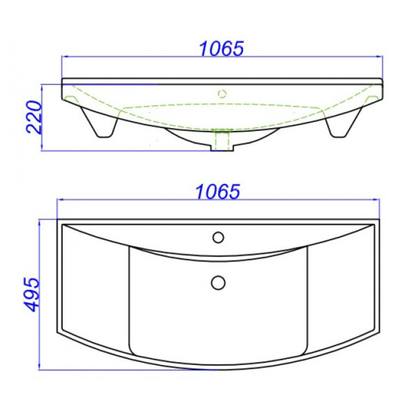 Раковина мебельная Kirovit Стиль 1065x220x495 белая (4620008197340)