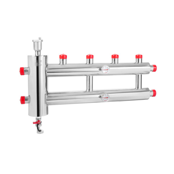 Разделитель гидравлический DN25 с коллектором 2+1 выход (60 кВт, нерж.ст) Vieir (VHSC25-2.1)