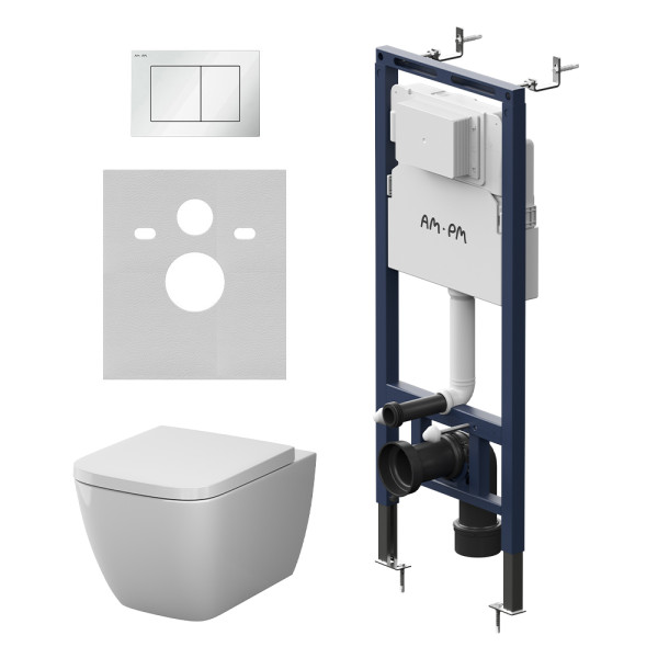 Комплект инсталляция с унитазом AM.PM MasterFit с клав S белый глянц с подвесным унитазом Gem Aquaspin (IS130201.901901)