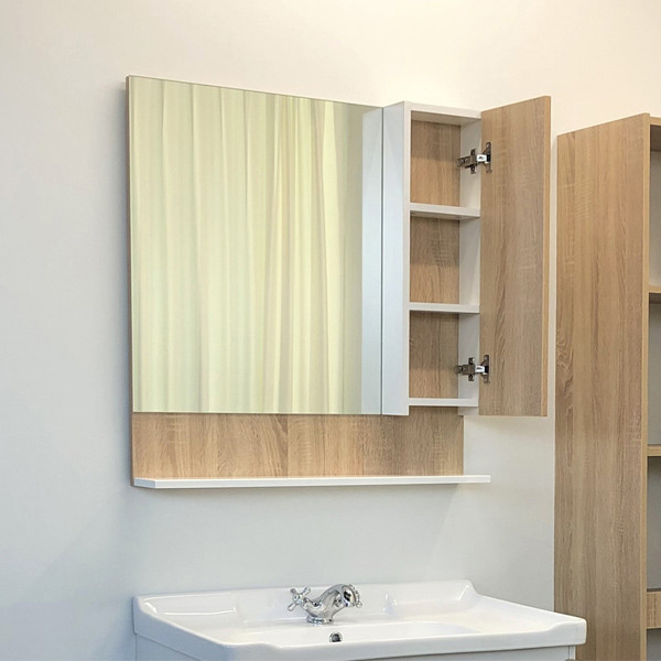 Шкаф зеркальный Comforty Рига 800x800x130 дуб сонома матовый (00-00001344)