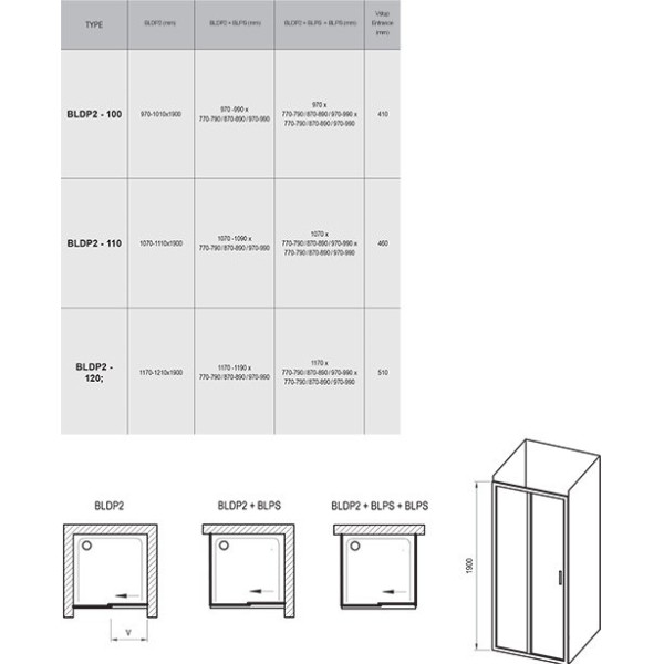 Дверь душевая Ravak Blix 100x190 стекло матовое, профиль сатин (0PVA0U0ZG)