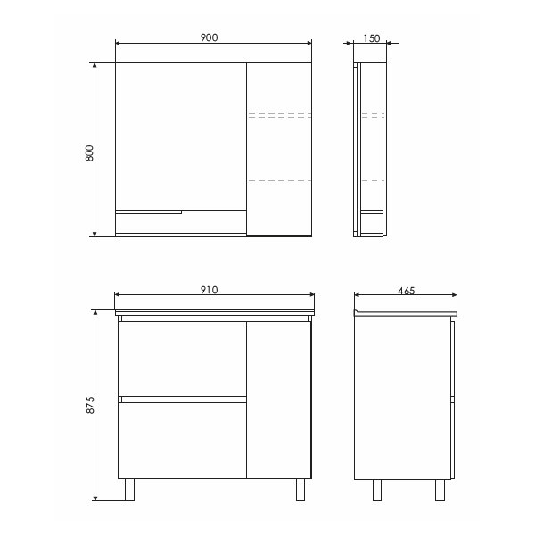 Тумба напольная Comforty Сочи 910x875x465 белый глянцевый с раковиной (00-00001430)